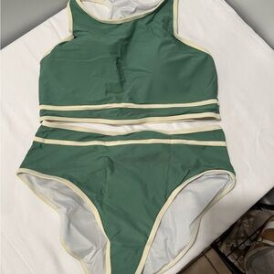 Green and Cream Two-Piece Swimsuit